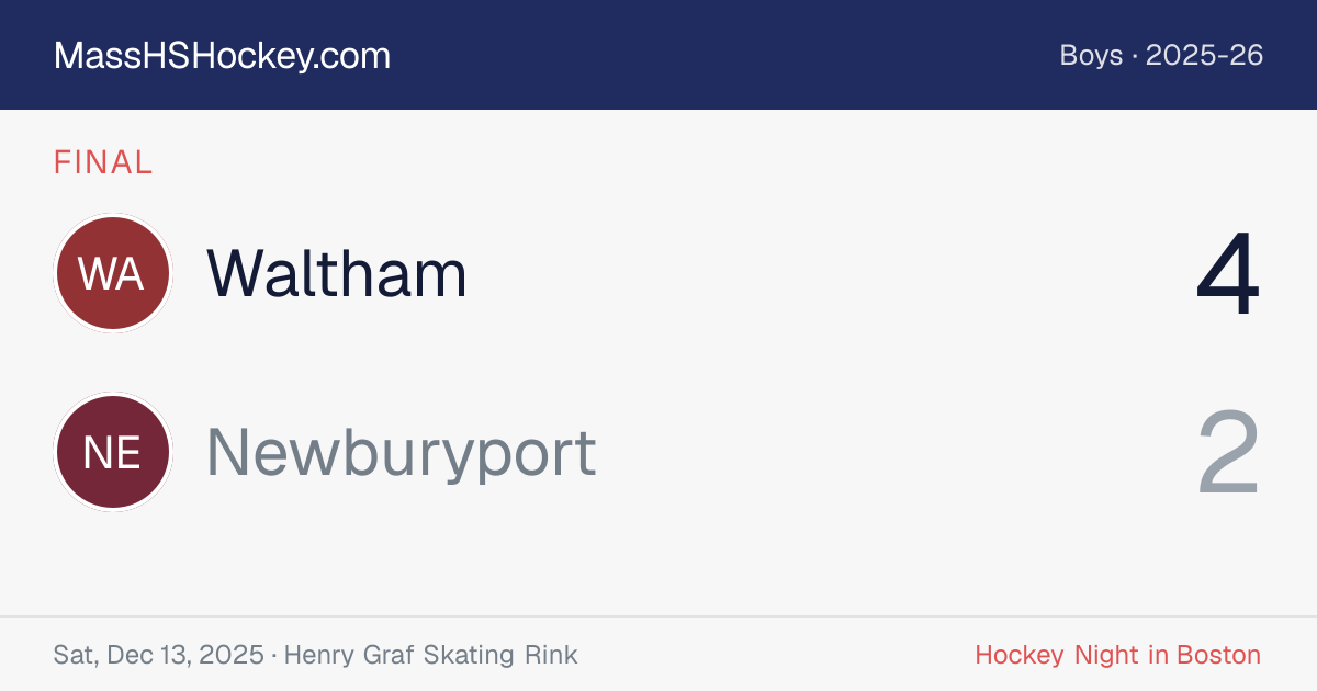 Waltham at Newburyport score card