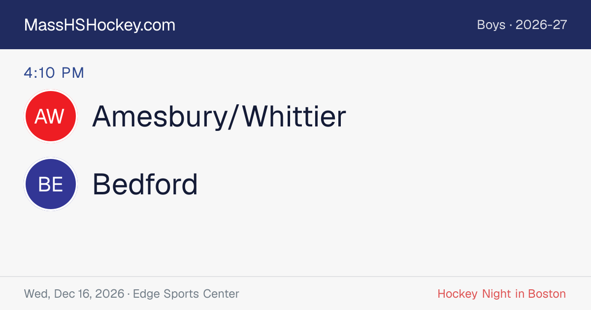 Amesbury/Whittier at Bedford score card