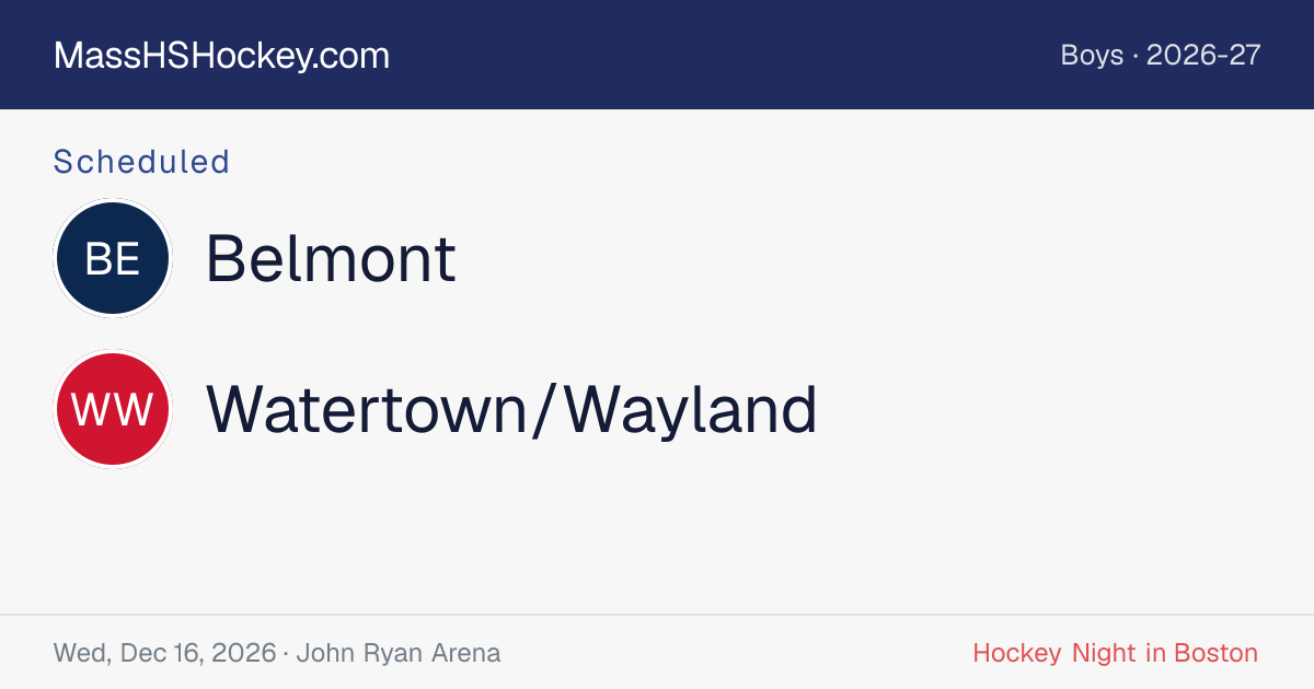 Belmont at Watertown/Wayland score card