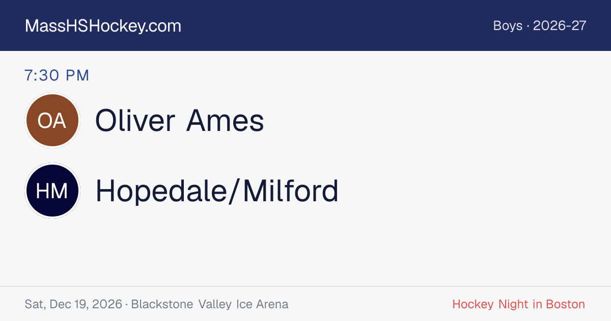 Oliver Ames at Hopedale/Milford score card