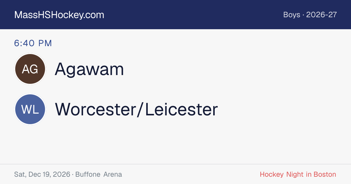 Agawam at Worcester/Leicester score card
