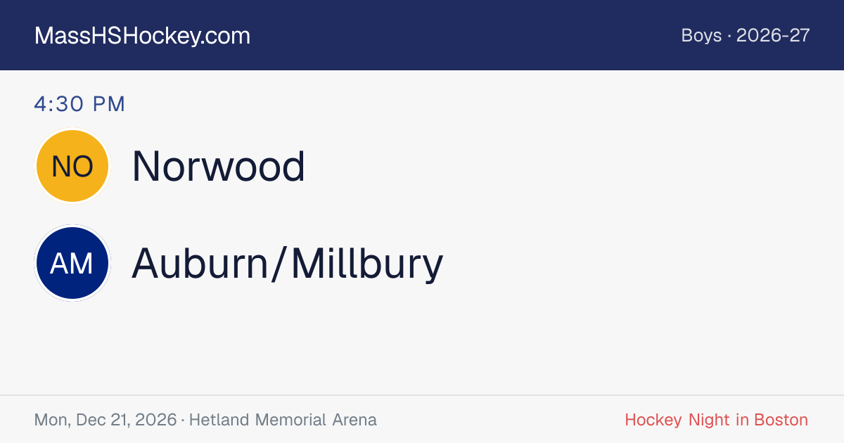 Norwood at Auburn/Millbury score card