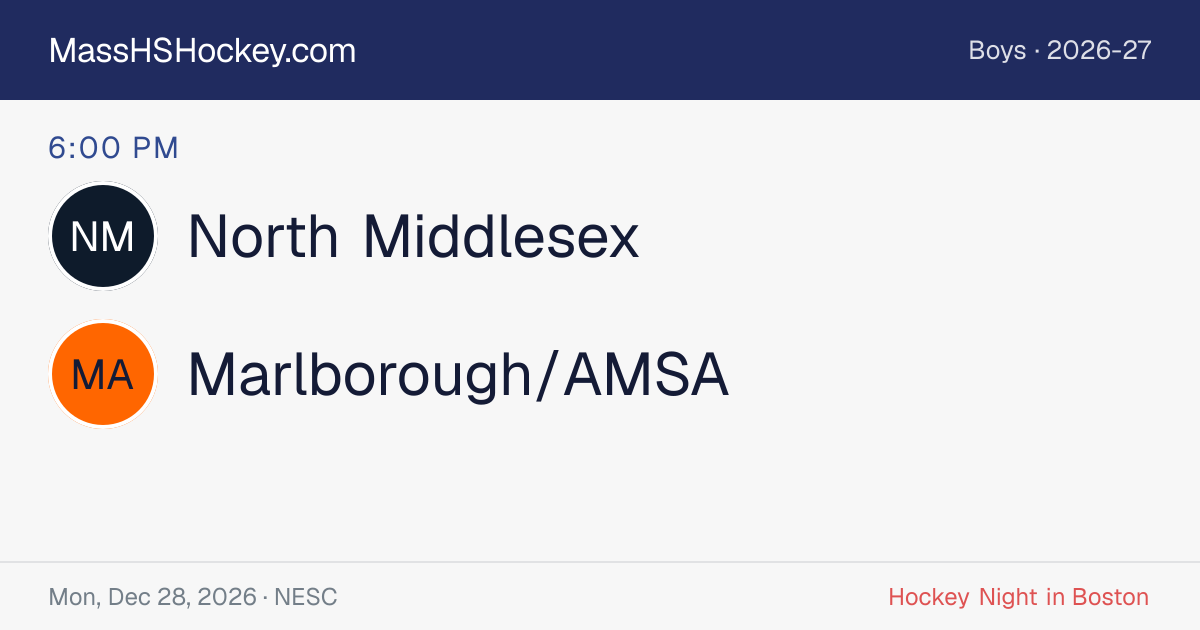 North Middlesex at Marlborough/AMSA score card