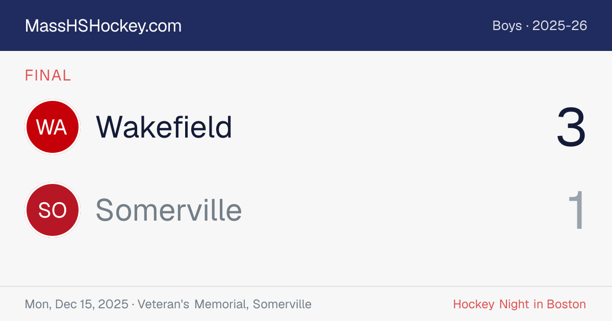 Wakefield at Somerville score card