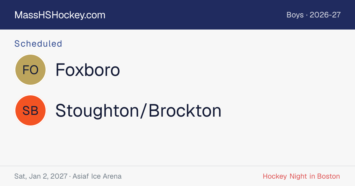 Foxboro at Stoughton/Brockton score card