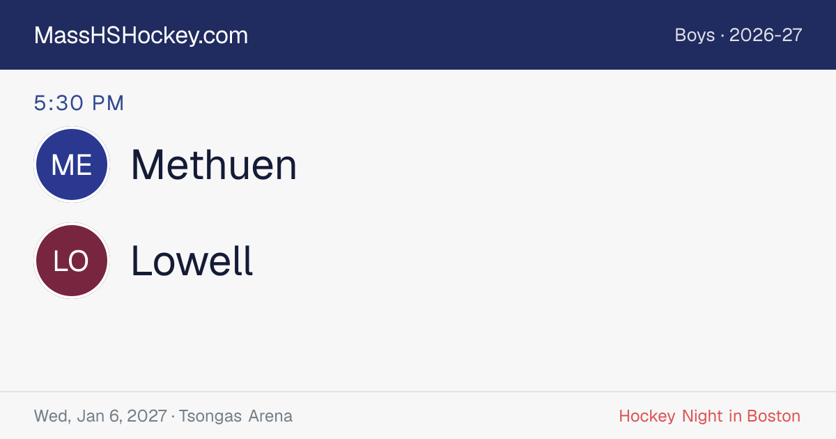 Methuen at Lowell score card