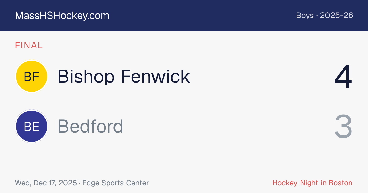 Bishop Fenwick at Bedford score card