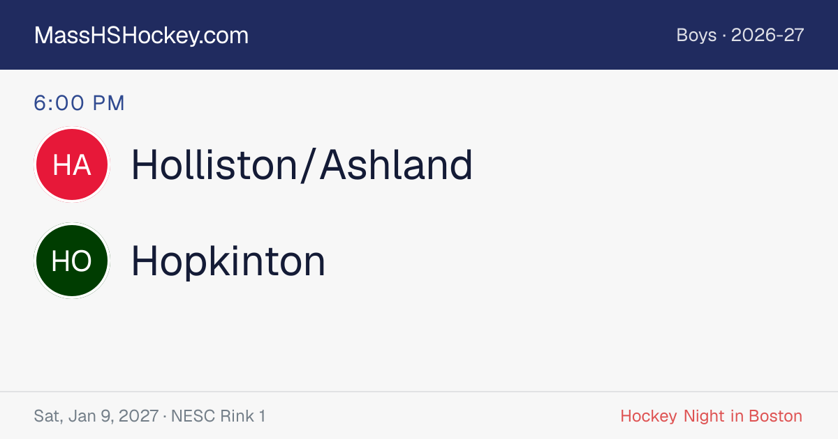 Holliston/Ashland at Hopkinton score card