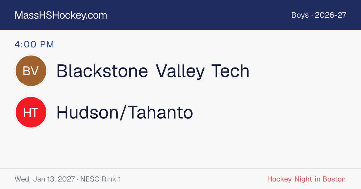 Blackstone Valley Tech at Hudson/Tahanto score card