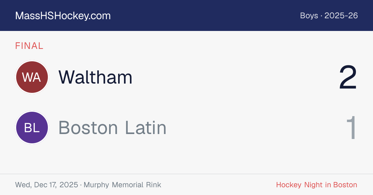 Waltham at Boston Latin score card