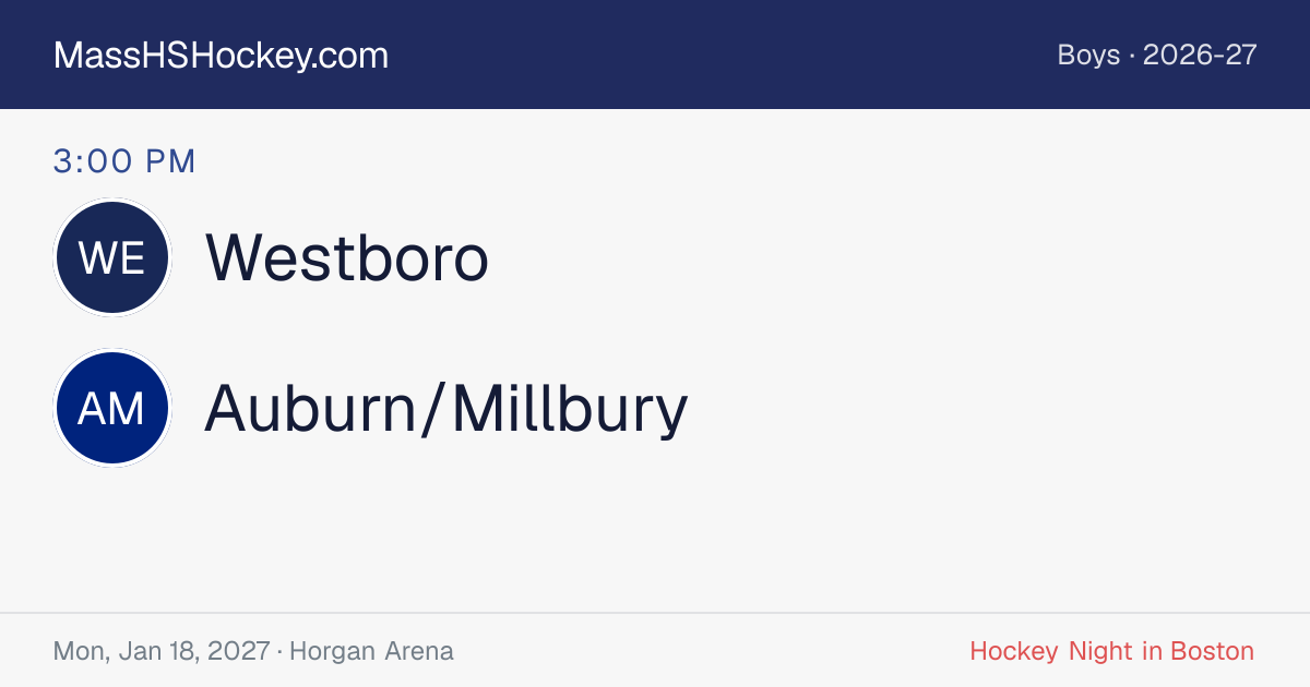 Westboro at Auburn/Millbury score card