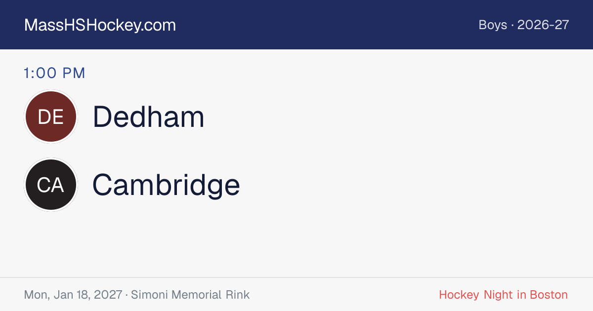 Dedham at Cambridge score card