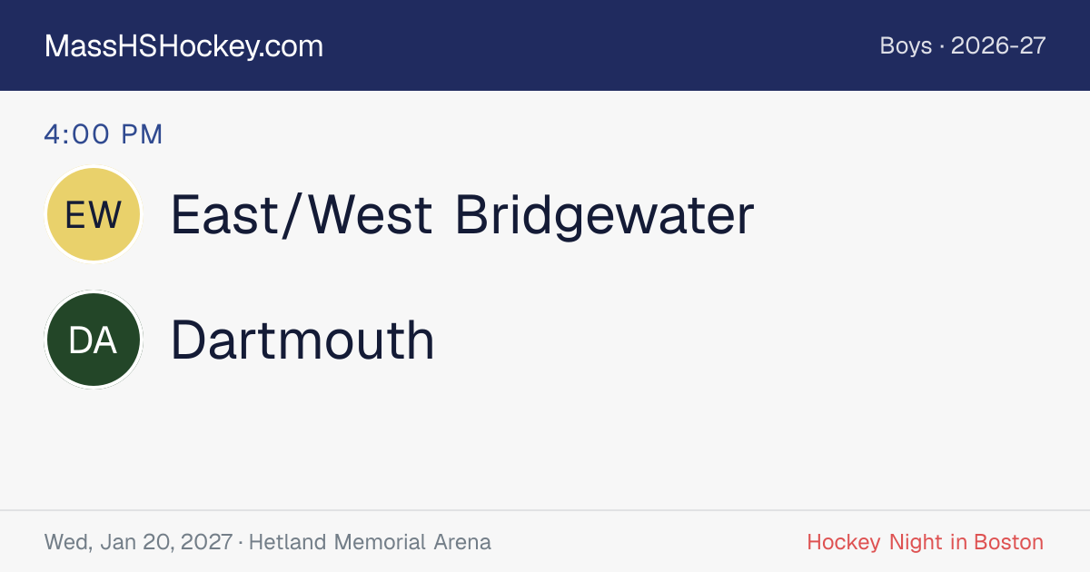 East/West Bridgewater at Dartmouth score card