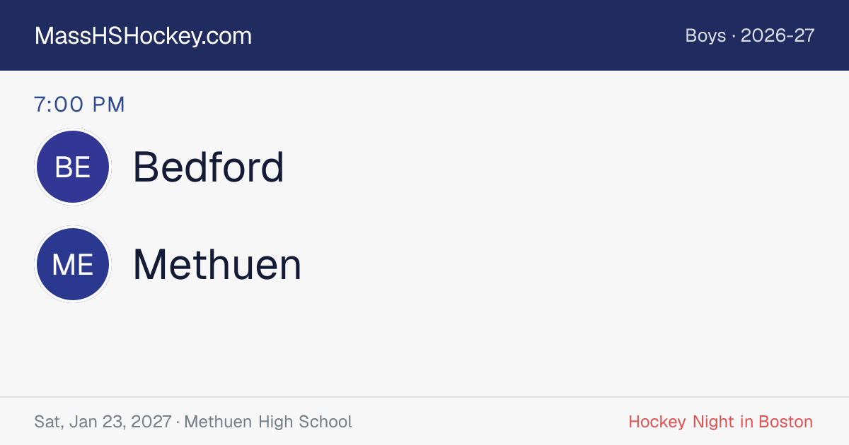 Bedford at Methuen score card