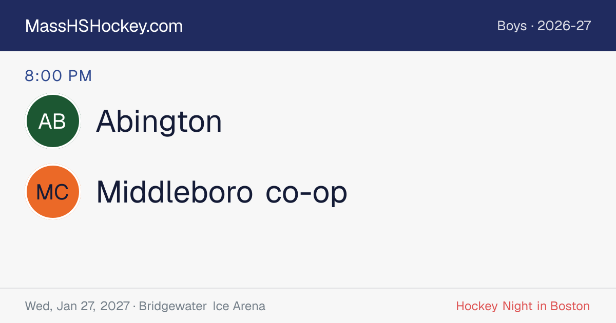 Abington at Middleboro co-op score card