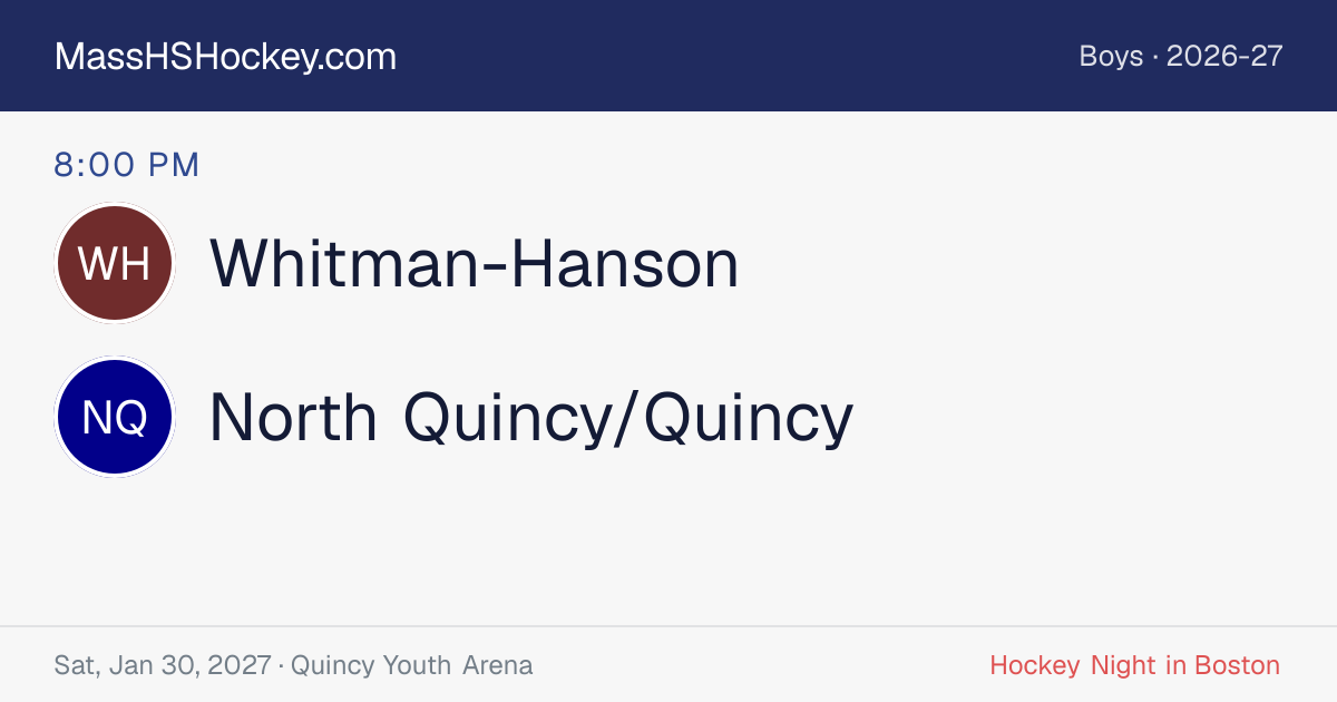 Whitman-Hanson at North Quincy/Quincy score card