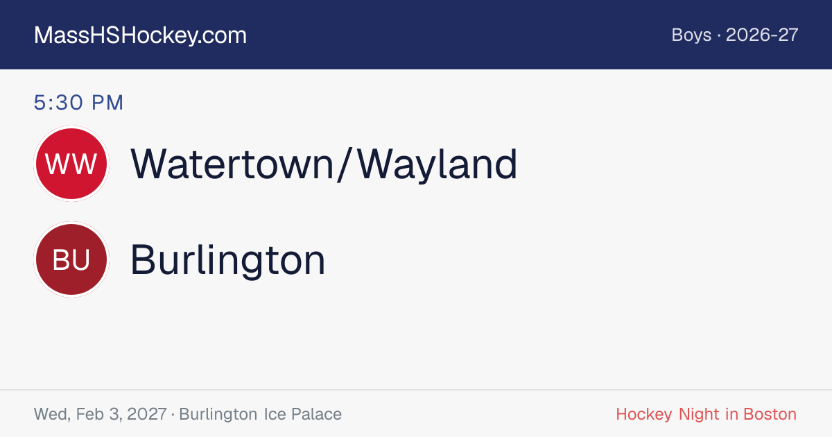 Watertown/Wayland at Burlington score card