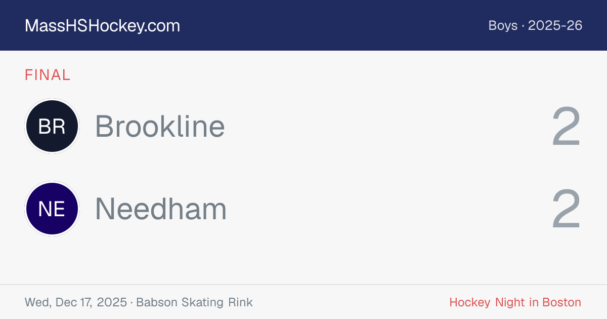 Brookline at Needham score card