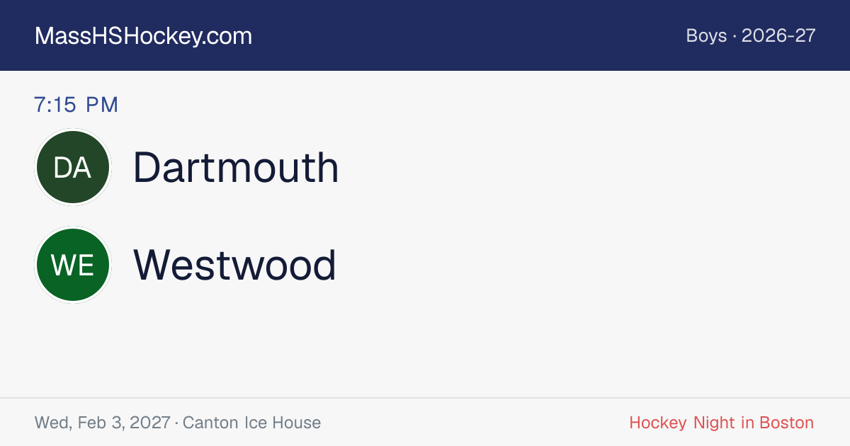 Dartmouth at Westwood score card