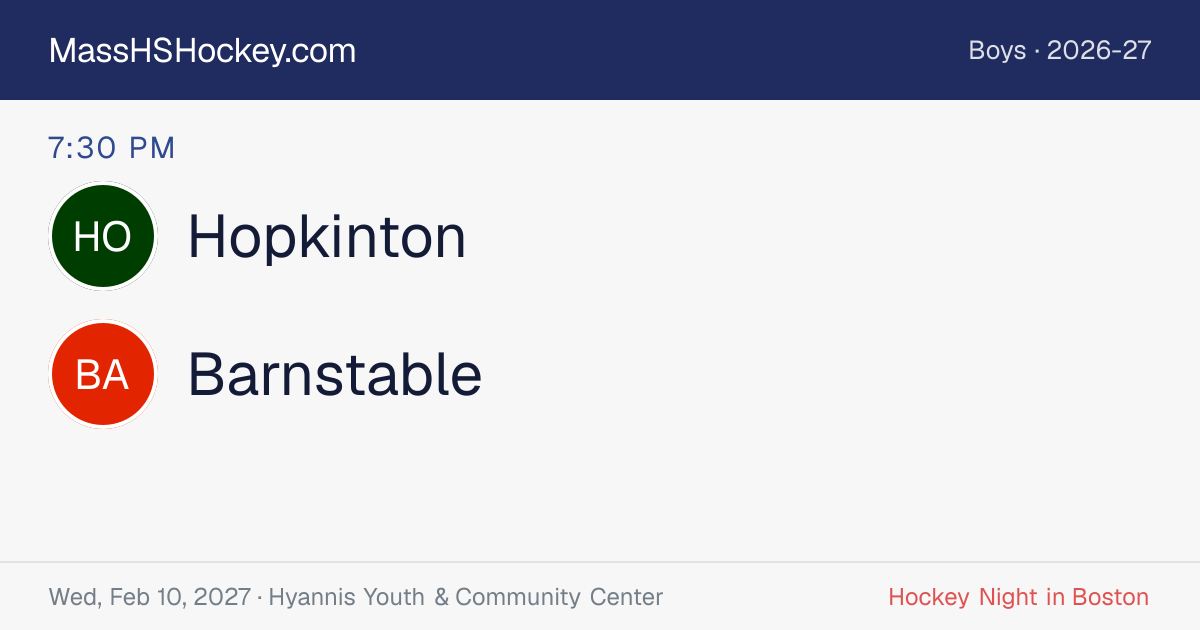 Hopkinton at Barnstable score card