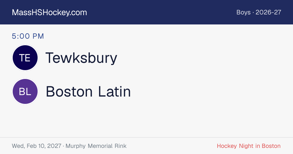 Tewksbury at Boston Latin score card
