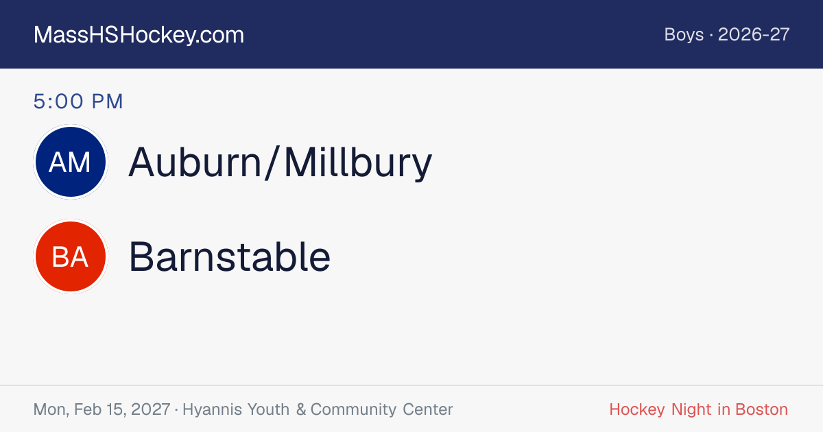 Auburn/Millbury at Barnstable score card