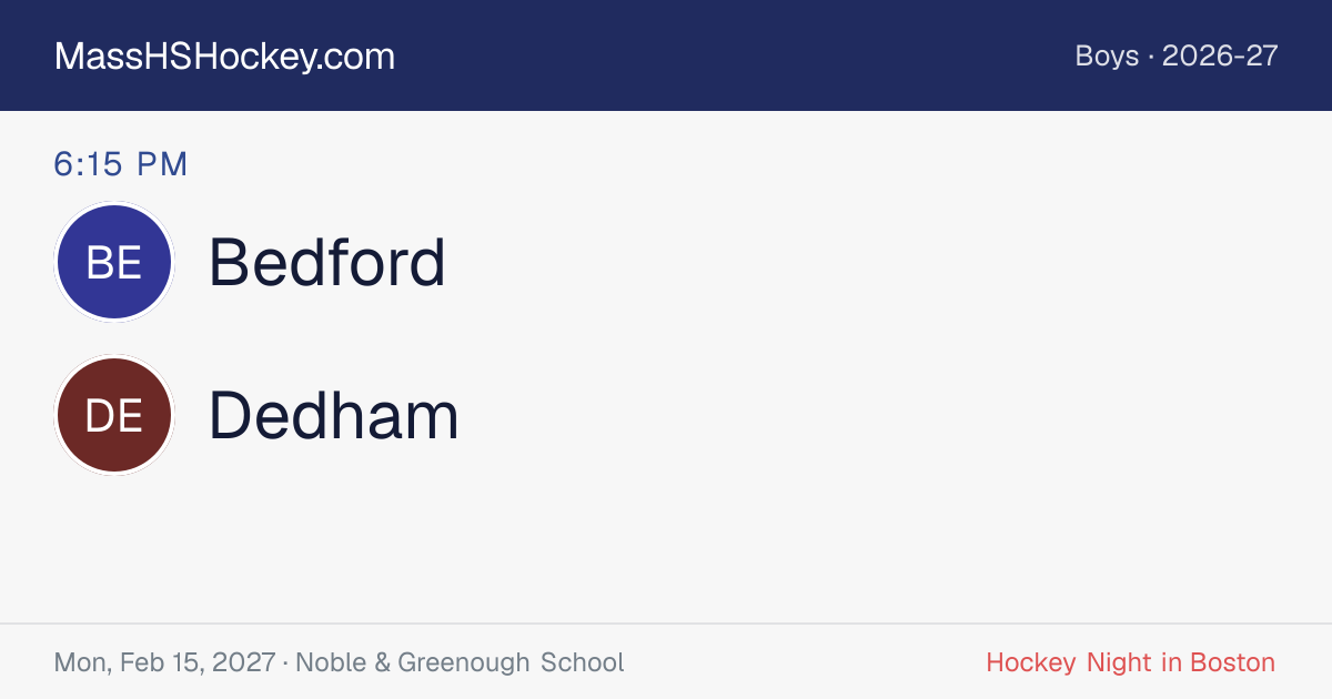 Bedford at Dedham score card