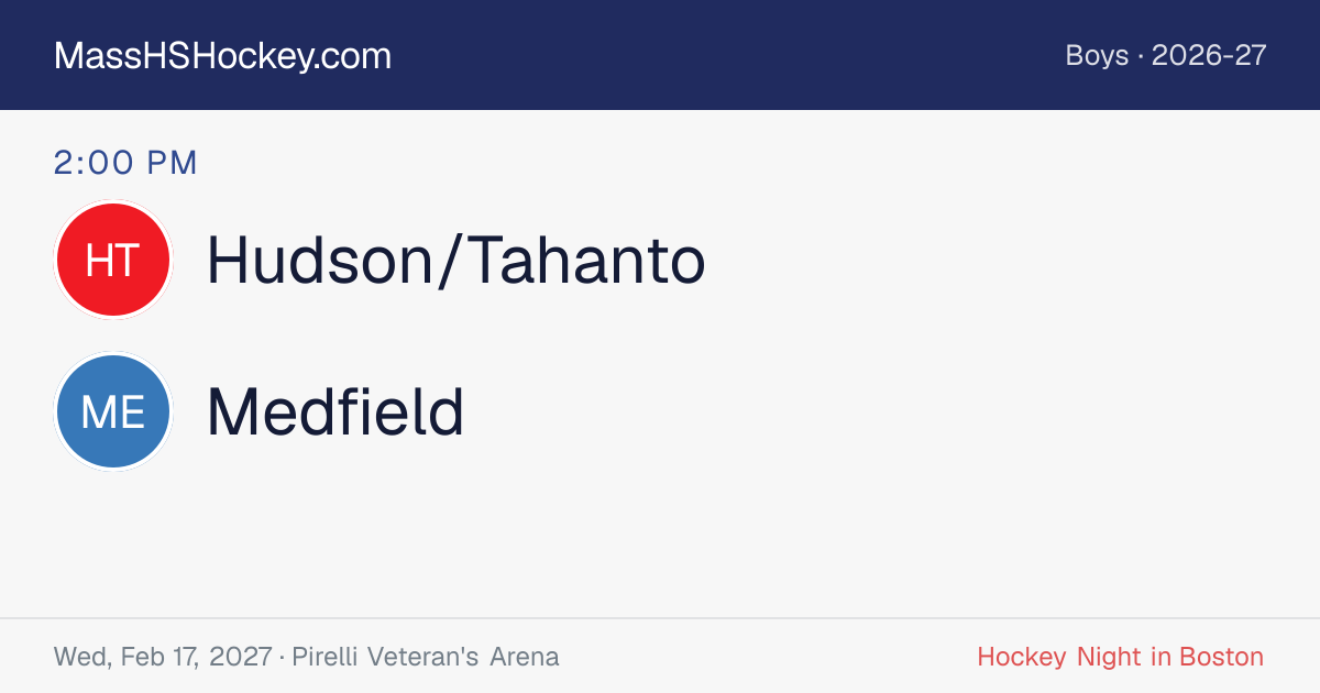 Hudson/Tahanto at Medfield score card
