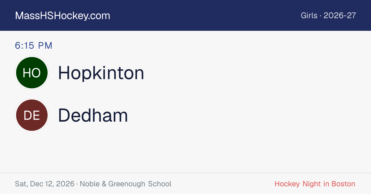 Hopkinton at Dedham score card