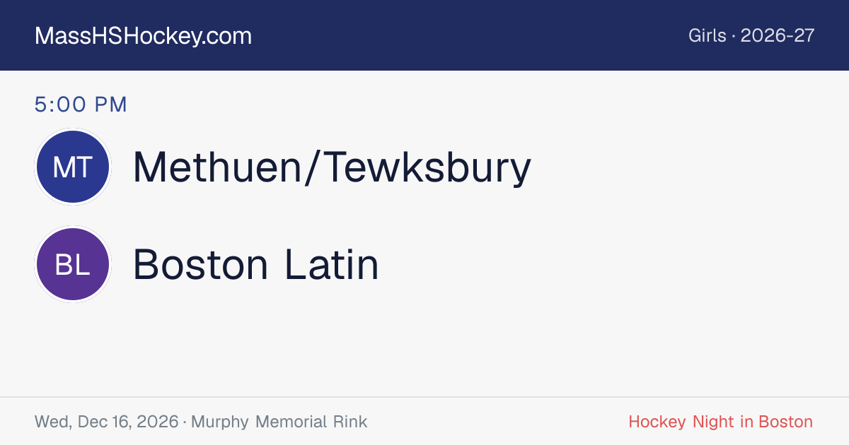 Methuen/Tewksbury at Boston Latin score card