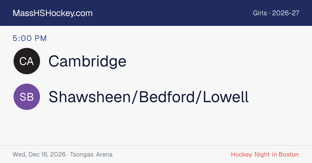 Cambridge at Shawsheen/Bedford/Lowell score card