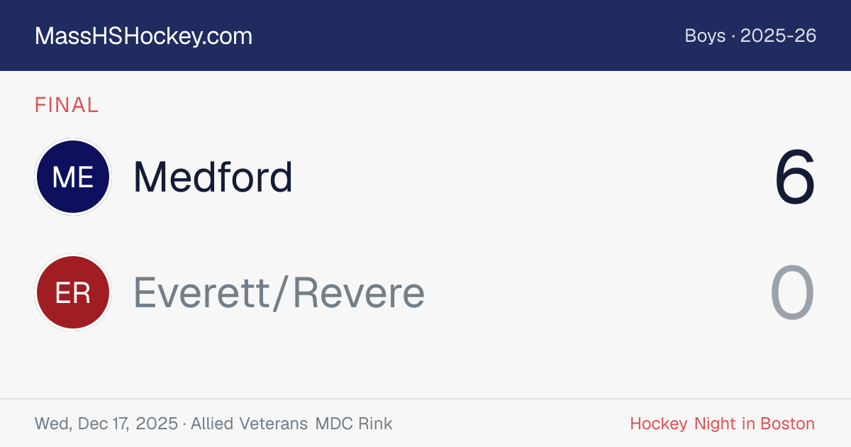 Medford at Everett/Revere score card