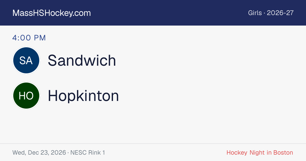Sandwich at Hopkinton score card
