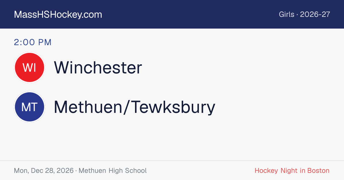 Winchester at Methuen/Tewksbury score card