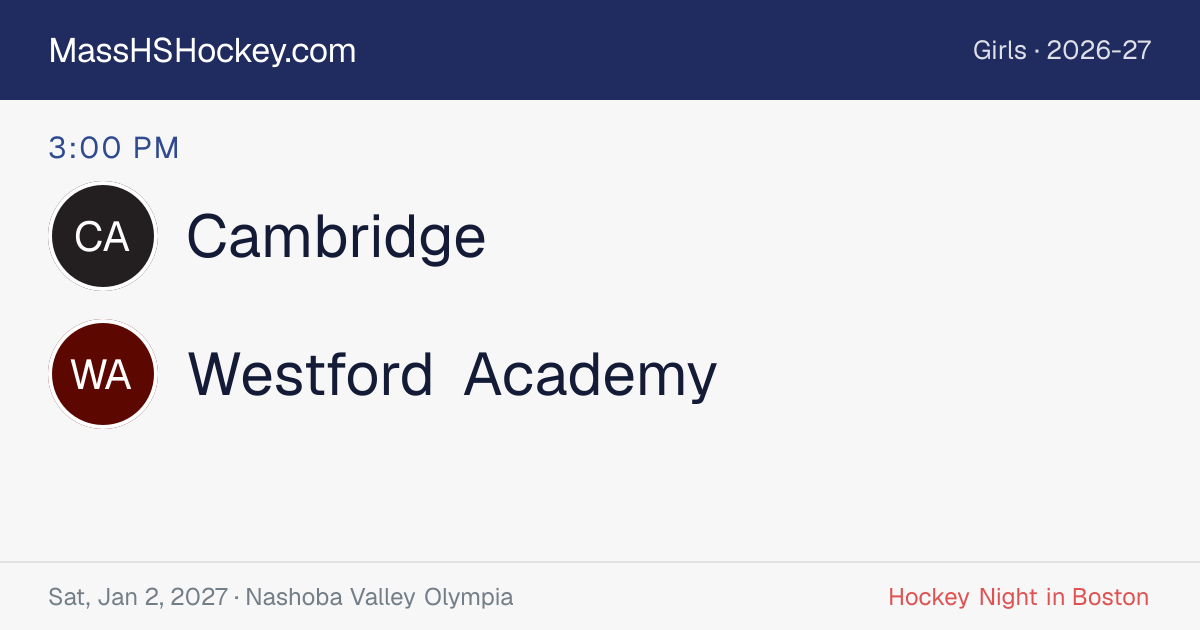 Cambridge at Westford Academy score card
