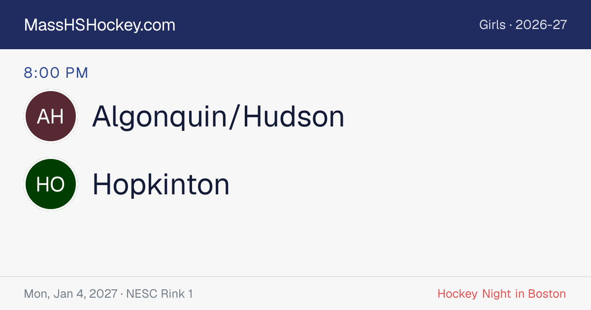 Algonquin/Hudson at Hopkinton score card