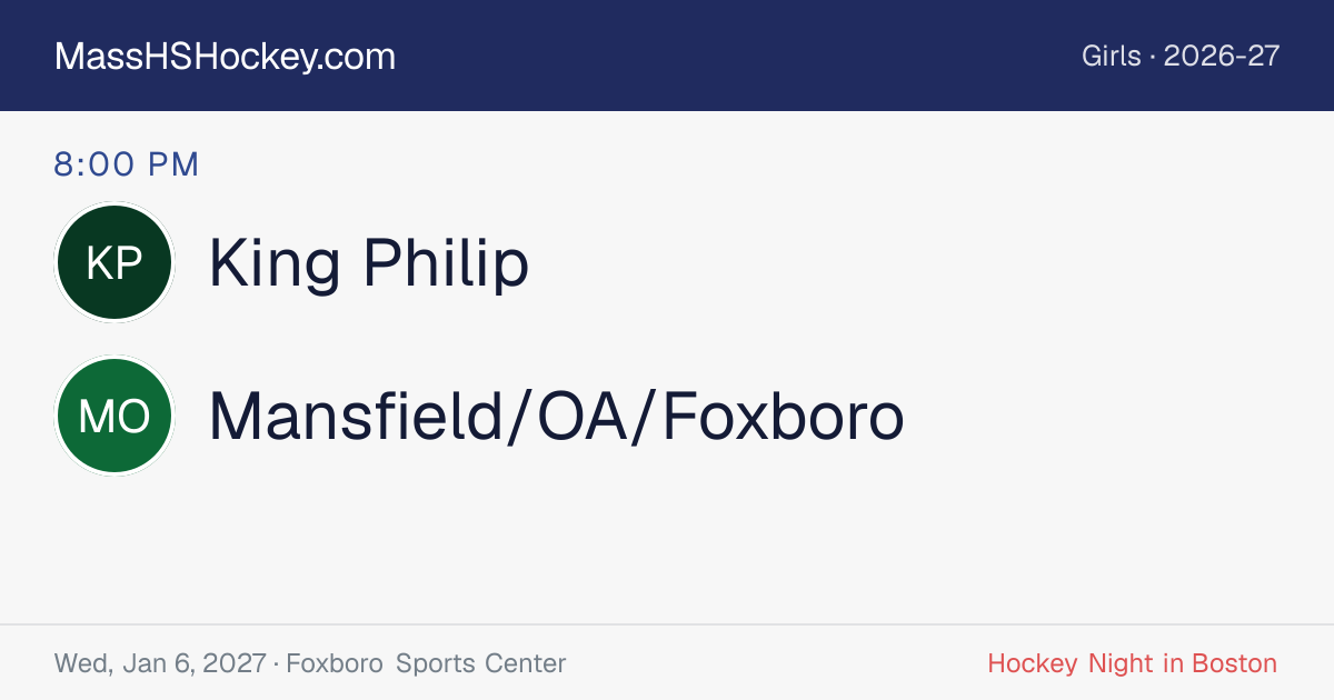 King Philip at Mansfield/OA/Foxboro score card