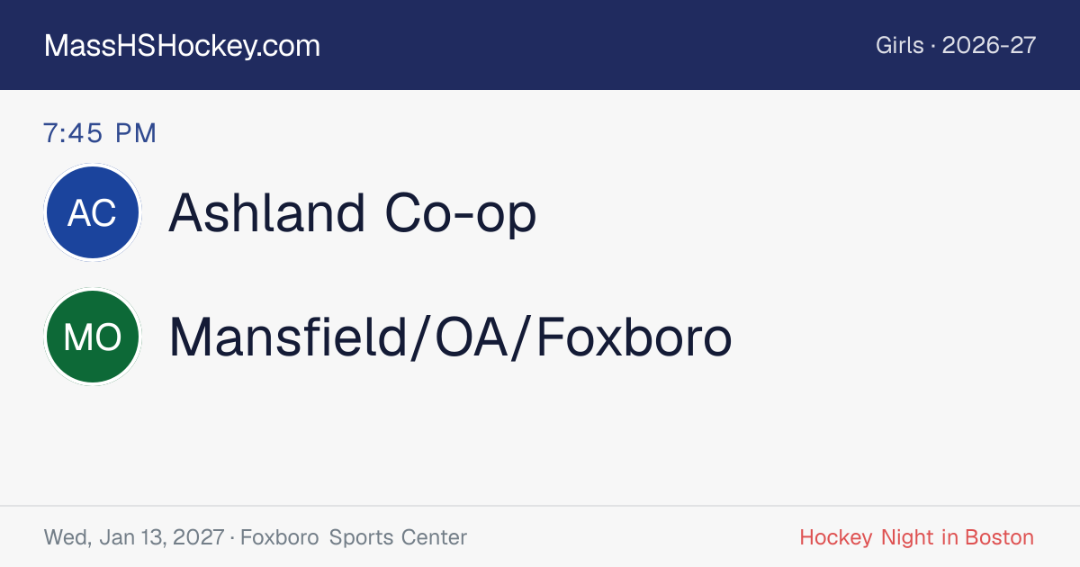 Ashland Co-op at Mansfield/OA/Foxboro score card