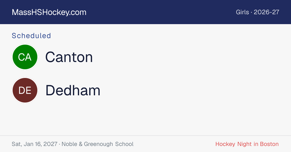 Canton at Dedham score card