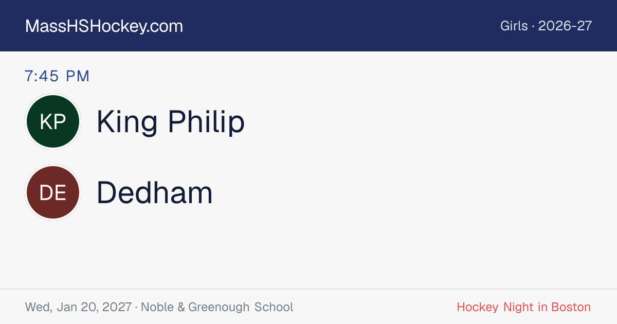 King Philip at Dedham score card