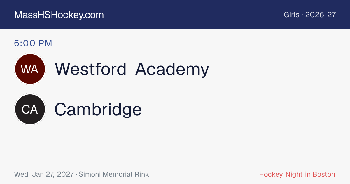 Westford Academy at Cambridge score card