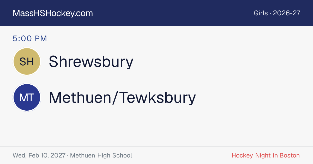 Shrewsbury at Methuen/Tewksbury score card