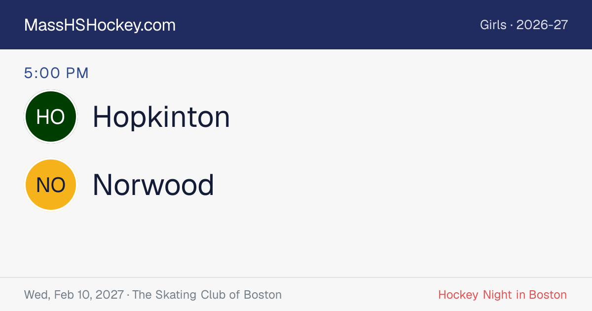Hopkinton at Norwood score card