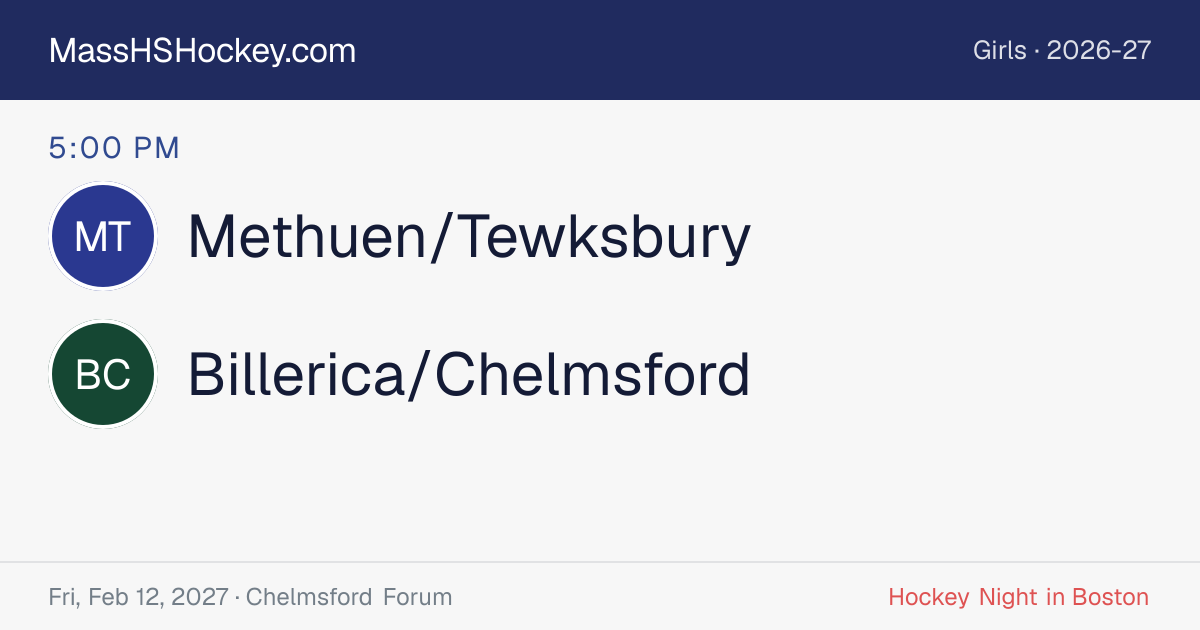 Methuen/Tewksbury at Billerica/Chelmsford score card