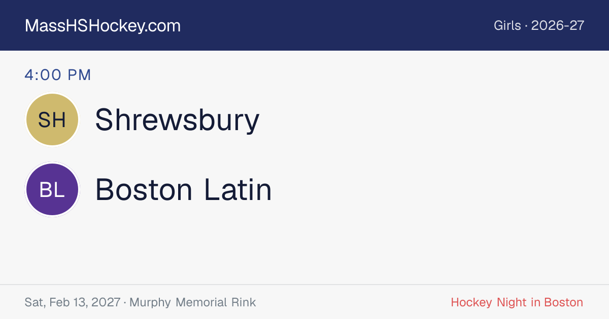 Shrewsbury at Boston Latin score card