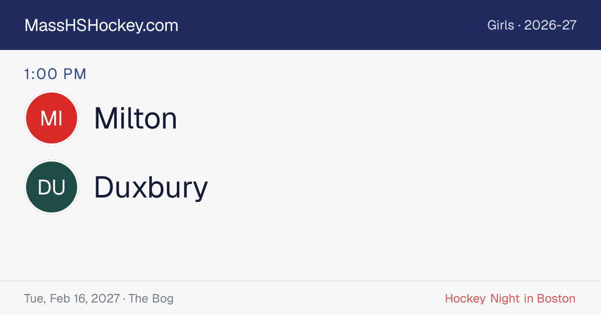 Milton at Duxbury score card