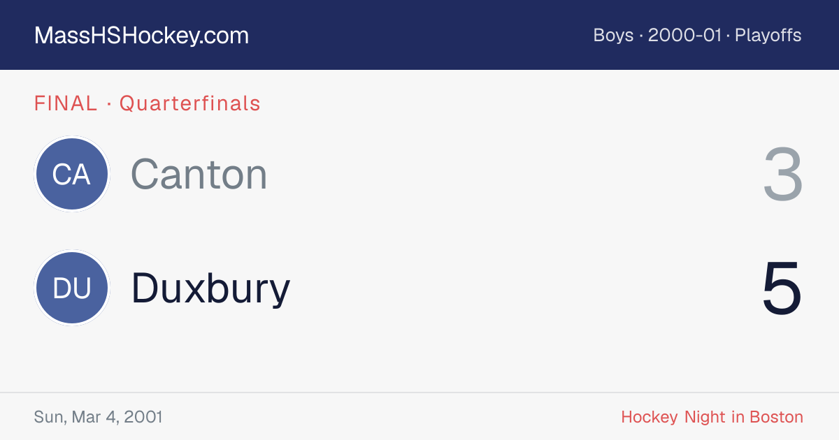 Canton at Duxbury score card