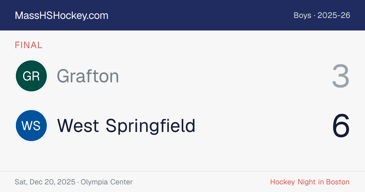 Grafton at West Springfield score card