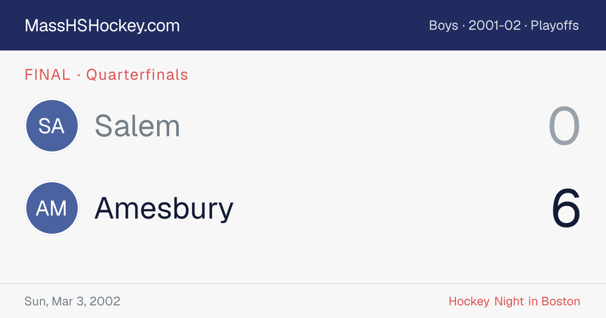 Salem at Amesbury score card