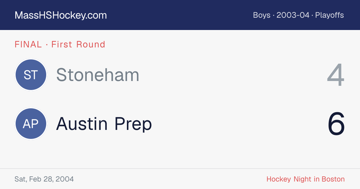 Stoneham at Austin Prep score card